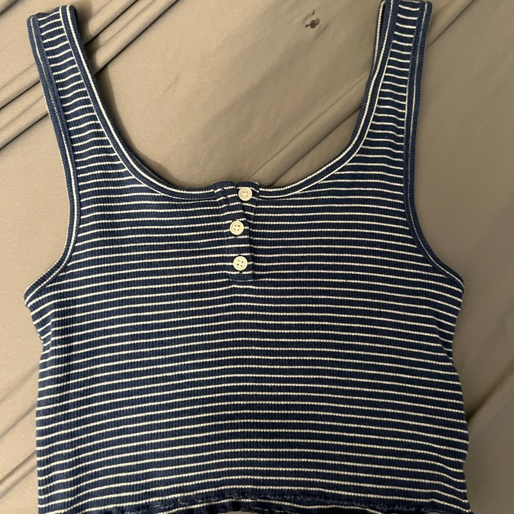 American Eagle Blue Striped Crop Tank Top